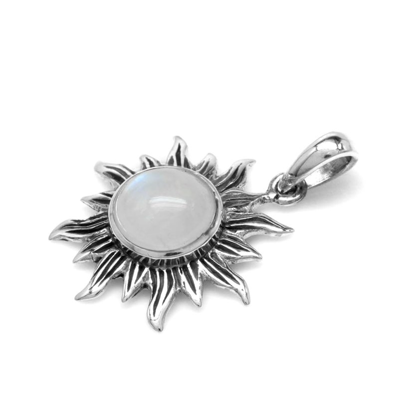 Silvershake 8MM Natural Moonstone 925 Sterling Silver Sun Ray Inspired Pendant with 18 Inch Chain Necklace - Image 4